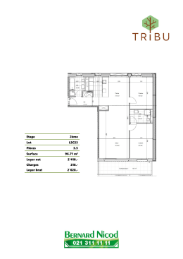 Etage 2ème Lot L2C23 Pièces 3.5 Surface 96.71 m² Loyer net 2`410
