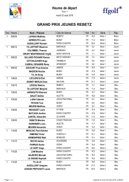 GRAND PRIX JEUNES REBETZ Heures de départ