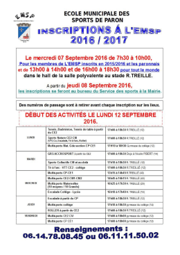 Page 1 ECOLE MUNICIPALE DES SPORTS DE PARON