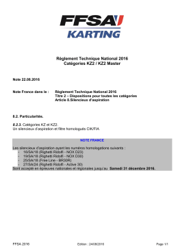 Règlement Technique National 2016 Catégories KZ2 / KZ2 Master