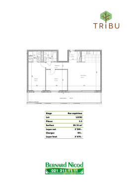 Etage Rez supérieur Lot L2C02 Pièces 3.5 Surface 85.14 m² Loyer