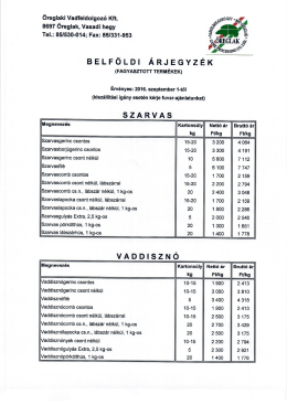 Belföldi árjegyzék - 2016.09.01-től