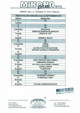 Termín odvozu triedeného odpadu september 2016
