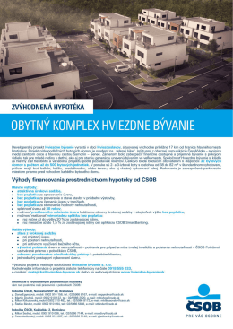 Zvýhodnené podmienky od ČSOB pre projekt Hviezdne bývanie