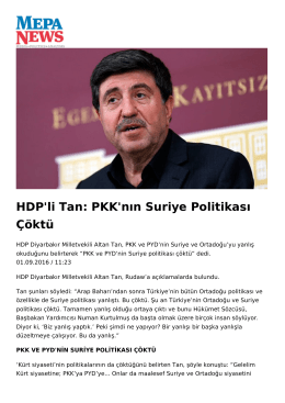 HDP`li Tan: PKK`nın Suriye Politikası Çöktü