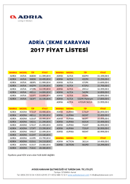 Adria 2017 Satış fiyat listesi2