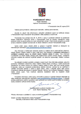 Žádost hejtmana Pardubického kraje – 2.výzva