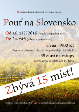 Poutní zájezd Slovensko 2016