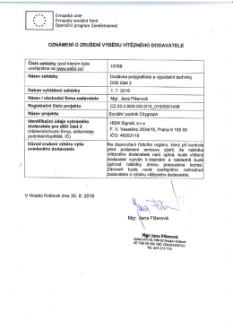 Oznámení o zrušení výběru vítezného dodavatele