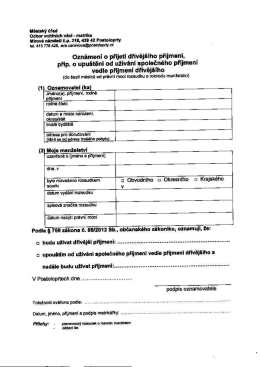 Oznámení o přijetí dřívějšího příjmení po rozvodu manželství