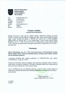 Veřejná vyhláška o možnosti převzít písemnost - Vyrozumění