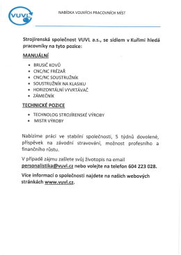 Nabídka volných pracovních pozic - VUVL a. s., Kuřim