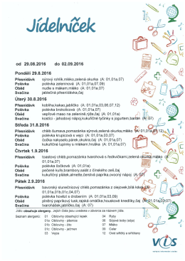 Jídelníček na 29.8. - 2.9.2016