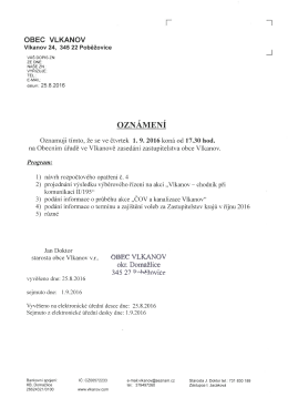 Oznámení o konání veřejného jednání zastupitelstva obce Vlkanov