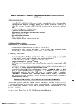 Page 1 Správní rada CHVaK a.s. Domažlice vyhlašuje výběrové