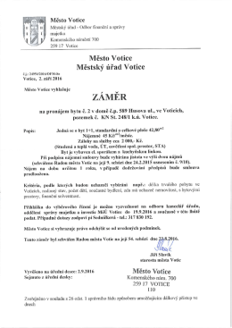 Záměr na pronájem bytu č. 2 v č.p. 589 Husova ul