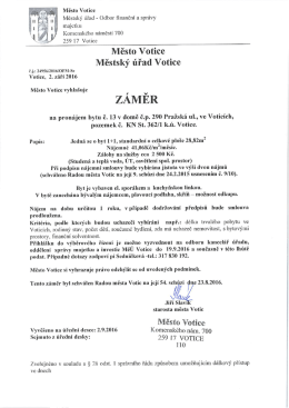 Záměr na pronájem bytu č. 13 v č.p. 290 Pražská ul