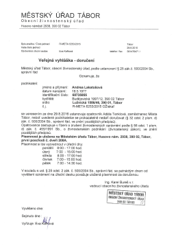 Veřejná vyhláška - uložení písemnosti