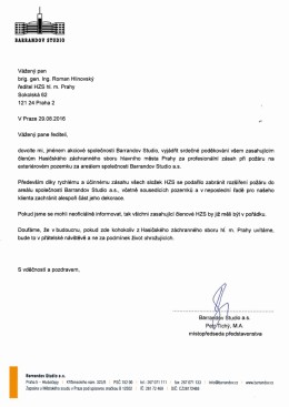 poděkování studia Barrandov