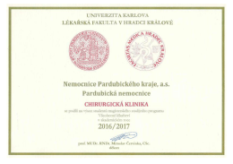 Certifikát o podílu na magisterském studiu LF UK 2016/17