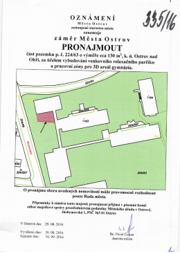 Oznámení - Záměr města Ostrov pronajmout část pozemku p.č. 224