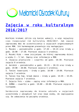 Zajęcia w roku kulturalnym 2016/2017