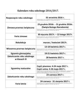 Kalendarz roku szkolnego 2016/2017.