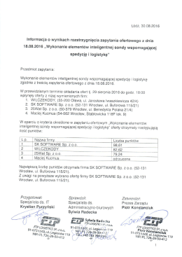 Wyniki zapytania ofertowego z dnia 30.08.2016