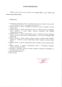 XXII sesja Rady Gminy Hyżne odbędzie się 1 września 2016 r. o