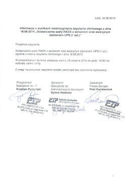 Wyniki zapytania ofertowego z dnia 30.08.2016