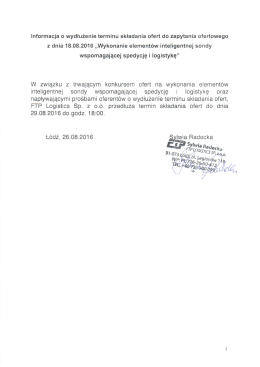 Informacja o wydłużeniu terminu składania ofert z