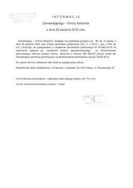 Informacja zamawiającego - Gminy Baranów z dnia 29 sierpnia