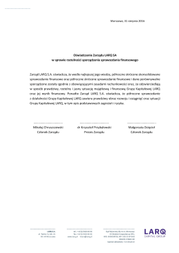 Oświadczenie Zarządu LARQ SA w sprawie rzetelności