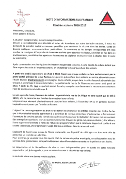 Note aux familles