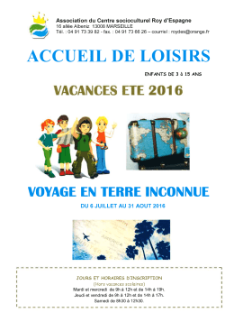 PLAQUETTE ALSH Ete 2016 - Centre Socioculturel du Roy d`Espagne