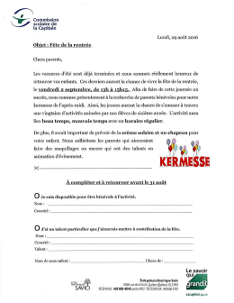 Lettre aux parents kermesse - &Eacute;cole Dominique