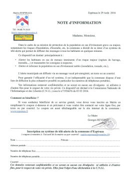 Page 1 Espéraza le 29 Août 2016 NOTE d` INFORMATION Tél