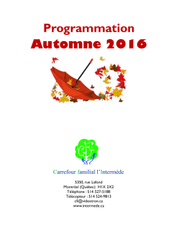 Programmation Automne 2016 - Le Carrefour familial l`Intermède