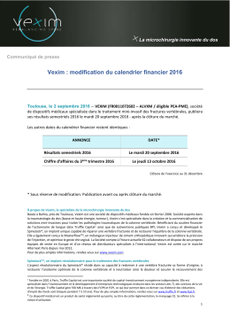 Vexim : modification du calendrier financier 2016