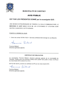 AVIS PUBLIC - S&Eacute;ANCE EXTRAORDINAIRE 31 AO&Ucirc;T 2016