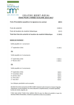 Frais de scolarit&eacute; 2016-2017 - Coll&egrave;ge Mont