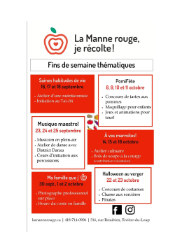 Horaire des thématiques - Tourisme Rivière-du-Loup