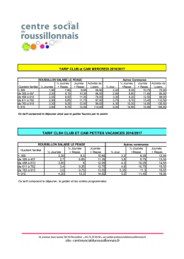 Tarifs des accueils de loisirs - Centre Social du Roussillonnais