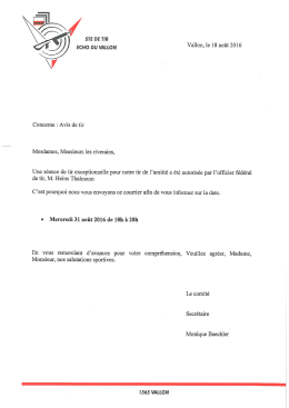 Avis de tir mercredi 31.08.2016