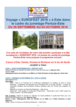 Voyage ESTE 2016-Programme