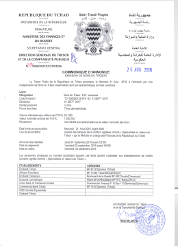 Communiqu&eacute; d`annonce de l`&eacute;mission des Bons du Tr&eacute;sor