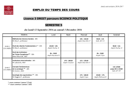 EDT cours semestre 5 - Licence 3 Droit parcours science politique