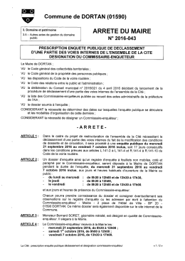 Arr&ecirc;t&eacute; prescription enqu&ecirc;te publique et d&eacute;signation