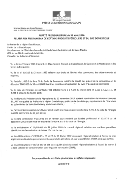 Arrêté préfectoral du 31 août 2016 fixant les prix maxima des