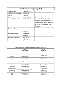 ouverture gibier de passage et gibier 2016
